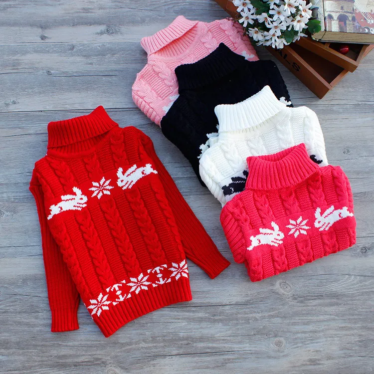 Теплая верхняя одежда с высоким воротником; свитер для мальчиков; свитер с рисунком для маленьких девочек; джемпер; сезон осень-зима; детские вязаные пуловеры; детская одежда