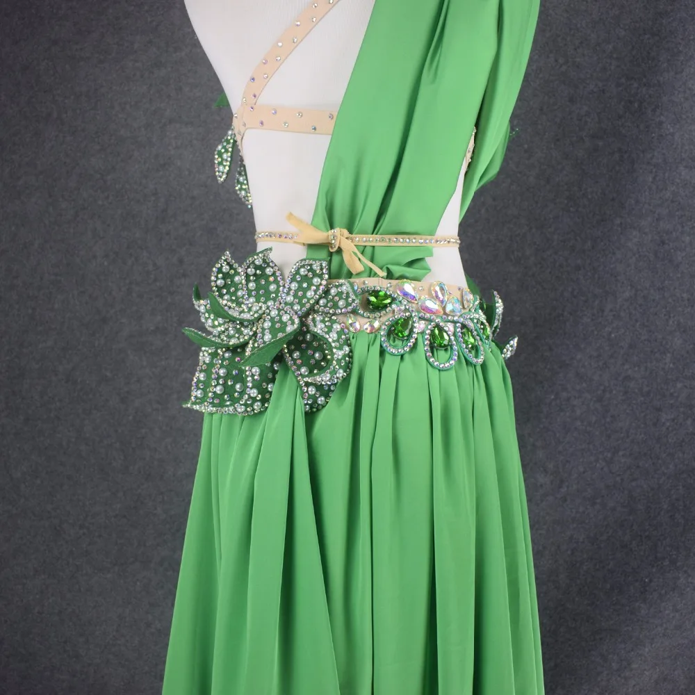 Живота Одежда для танцев зеленый бюстгальтер топ + юбка для девочек танец живота набор бальных танцев костюм для девочек Одежда для танцев