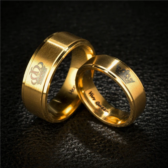 King Crown Queen and Cross Ring Lover's Valentine Gifts Adjustable Gold  Combo Couple Finger Rings for