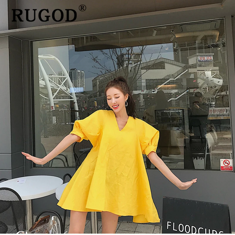 RUGOD корейское одноцветное свободное платье трапециевидной формы женское модное