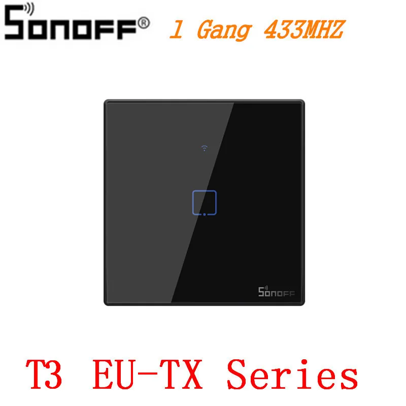 Интеллектуальный выключатель света SONOFF T3EU TX Smart Wi-Fi настенный сенсорный выключатель Черный с границы умный дом 1/2/3 433 RF/Голосовое управление/приложение Управление работает с Amazon Alexa - Bundle: T3 EU-TX 1 Gang