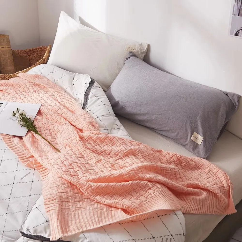 High Quality Throw Blanket Summer Air Conditioning Knitted Blanket for Sofa Travel Office Grey