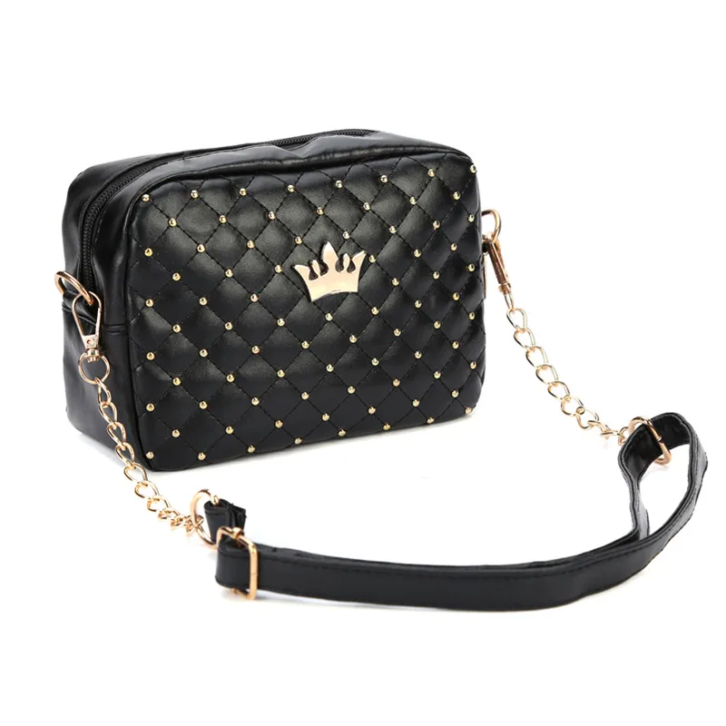 

Portable Women Bags Rivet Chain Single Strap Handbags Dating Work Party Zipper PU Leather Crown Crossbody Bags Put Wallets Phone