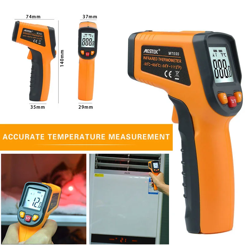 

Temperature Measurement Tool Infrared Thermometer with LCD Industrial Thermometer Body Temperature ABS for MESTEK Contactless