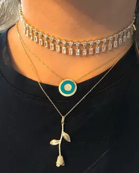 

Gold filled Romantic fashion women jewelry valentines lover gift cz rose flower pendant necklace