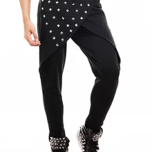 Человек заклепки ослабить леггинсы для танцев подростков сексуальные костюмы черный, белый цвет хип-хоп кучи Длинные свободные штаны мальчиков коньки лыжи Косплэй