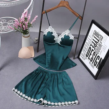 

Weweya Sweet Lace Pajamas Sleep Tops Womens Home Sleep Sets Female Silk Pajamas camiseta tirantes mujer camiseta sin manga mujer