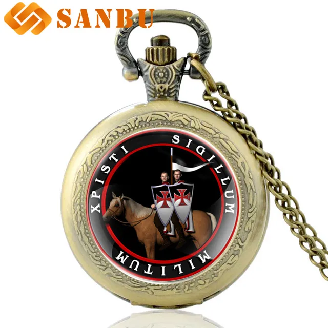 Vintage Xpisti Sigillum Militum Quartz Pocket Watch Retro Men Women Knight Templ Vintage Xpisti Sigillum Militum Quartz Pocket Watch Retro Men Women Knight Templ