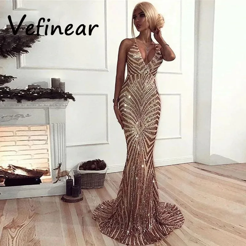 

Winter Sequin Dress Women Sexy Party Dresses Elegant High V Neck Maxi Dress Backless Club Night Evening Long Dress 2019