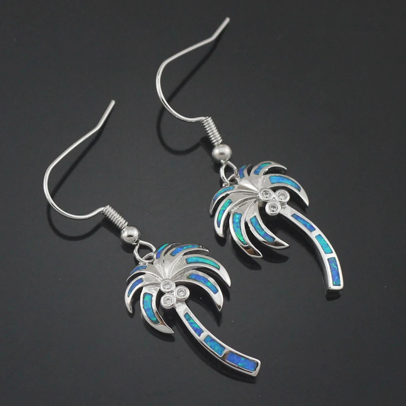 

HAIMIS Lovely Palm Tree Coconut Tree Synthetic Blue Brown White Green Pink Fire Opal For Women Earrings OE270