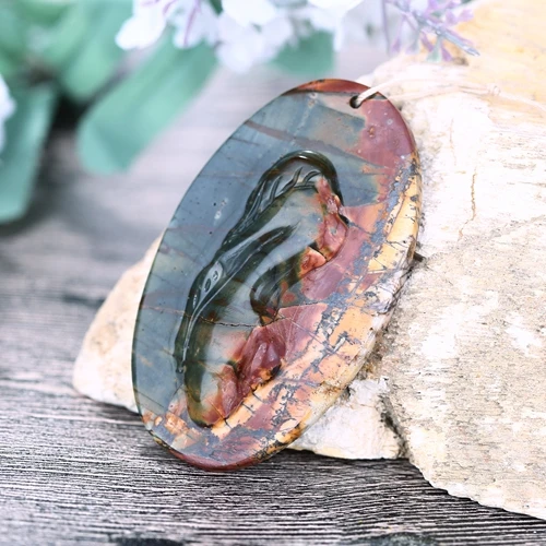 

Carved Multi-Color Picasso Jasper Gemstone Sexy Lady Pendant Bead,Jewelry accessories, birthday gift,65x40x7mm 24.6g