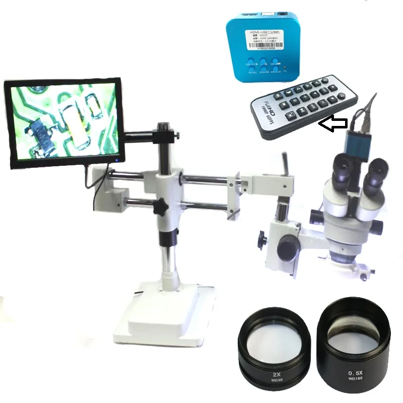 

3.5X-90X Simul Focal double arm boom Trinocular Stereo Zoom Microscope +20MP 1080P full HDMI USB digital Microscope camera