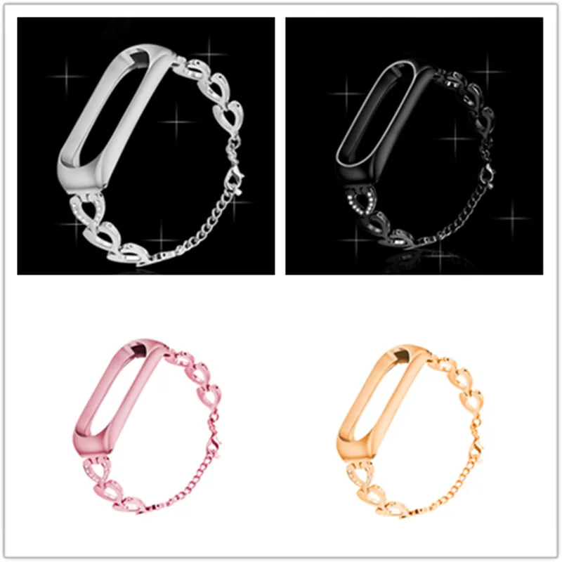 

Bracelet Metal wrist Heart-shaped chain strap Bracelet Wristbands For Xiaomi Mi band 3 strap Gift for woman miband 3 Wristband