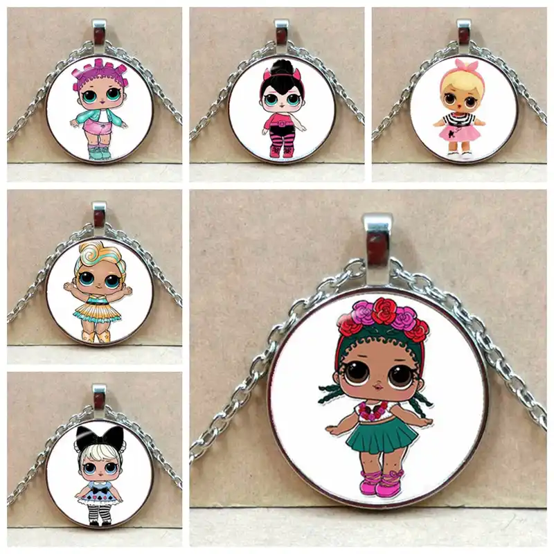 Мультяшное ожерелье с изображением куклы милое детское блестящее платье принцессы куклы стеклянные ожерелья аниме для детей подарок на де...