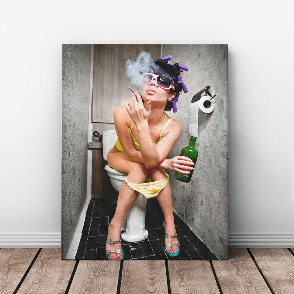

Creative Bar Toilet Girl Painting Interesting Toilet Canvas Painting Decor Home Decoration Poster Wall Picture Women Nude Poster