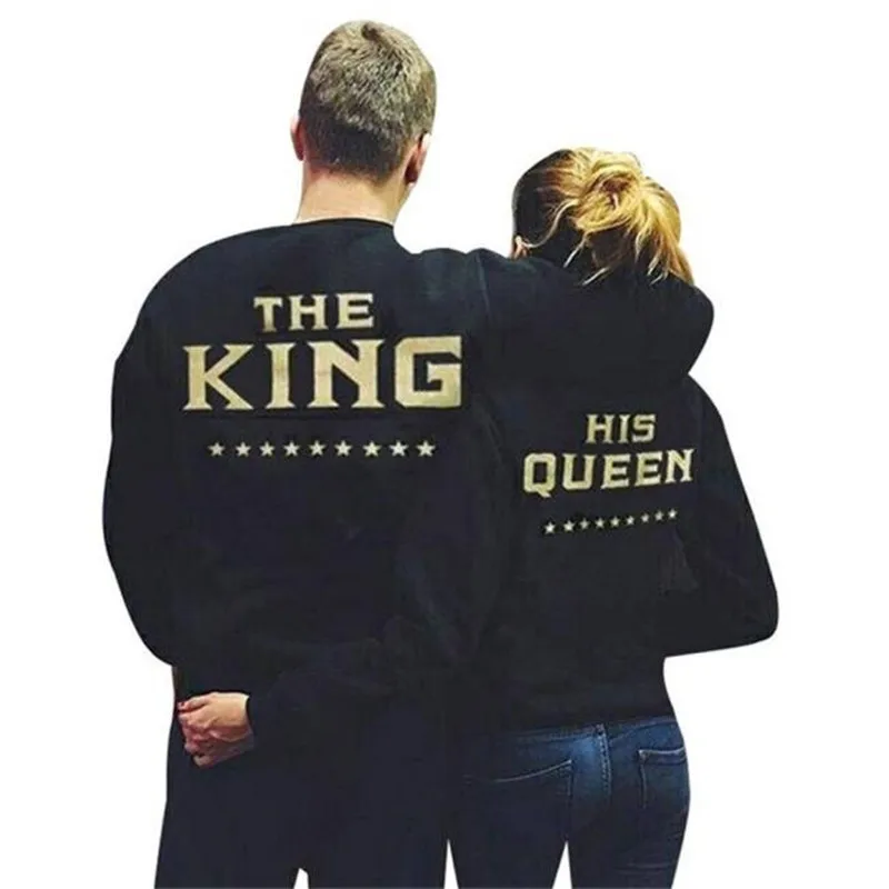 Милые худи с надписью king Queen harajuku женская одежда толстовки больших размеров