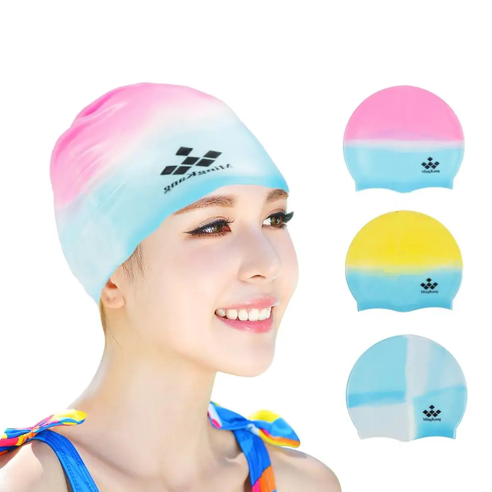 

2X Swimming Cap For Swimming Pool New Colorful Adult Silicone Swim Cap Flexible Durable Elasticity Swimming Hat High Quality