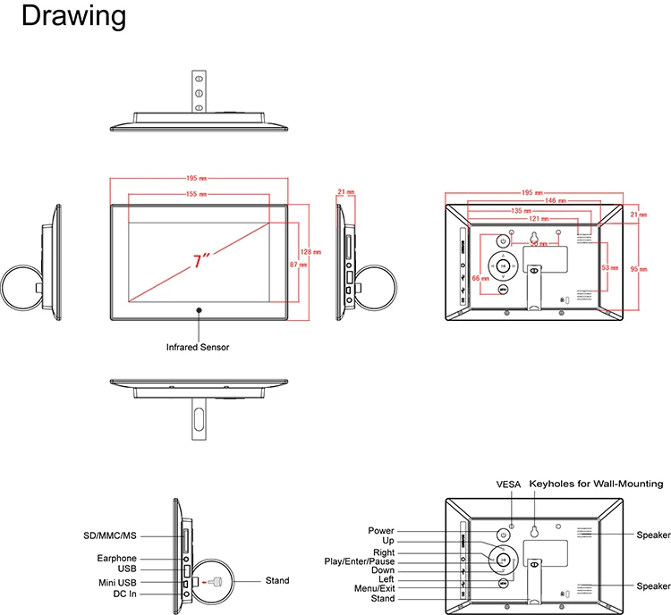 7 inch Digital picture frame (photo slide show, music, video playback
