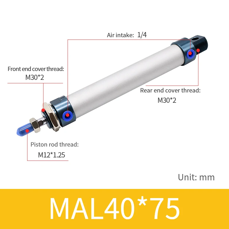 Мини пневматический цилиндр с одним стержнем 10~ 150 мм Диаметр 25-300 мм Ход двойного действия цилиндр из нержавеющей стали аппаратное обеспечение - Цвет: MAL40-75