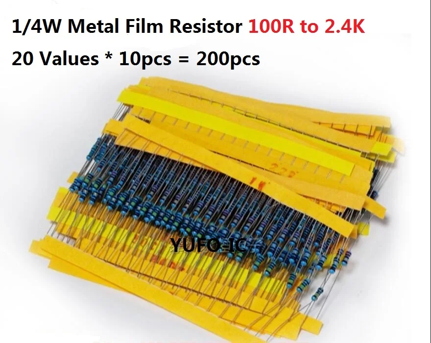 20 ценности* 10 шт. = 200 шт. 100R-2.4K Ом 1/4 W 5% металлический Fillm Резистор Комплект Ассорти 1 K, 2 K 2,2 K 150R 180R 200R Ассортимент пакет