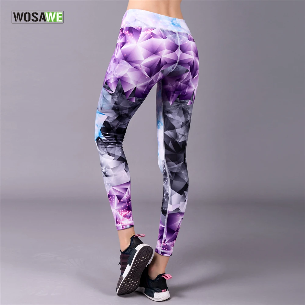 

WOSAWE Printing Yoga Pants Quick Dry Elastic Sport Running Pant Fitness Yoga Gym Jogging Tight Exercises Trousers Leggings