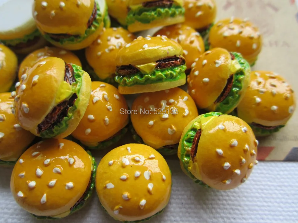 Free Shipping! Resin Miniature Hamburger, Resin Flat Back Cabochon for Phone Decoration, DIY (17mm)