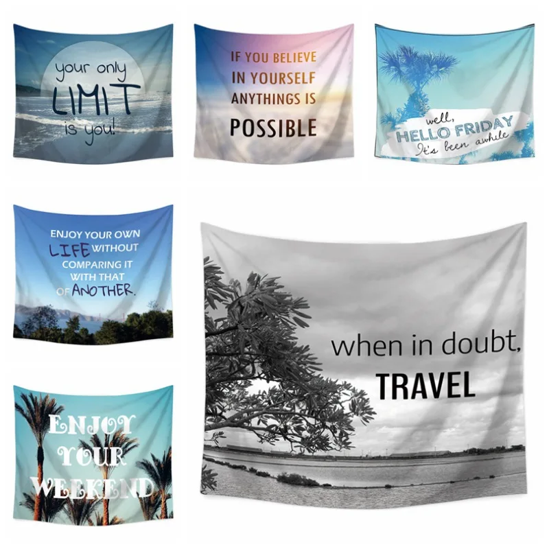 

Landscape Tapestries With Inspirational Motivational Quotes Printed Home Decor Wall Hanging Tapestry Polyester Fabric Tapestry