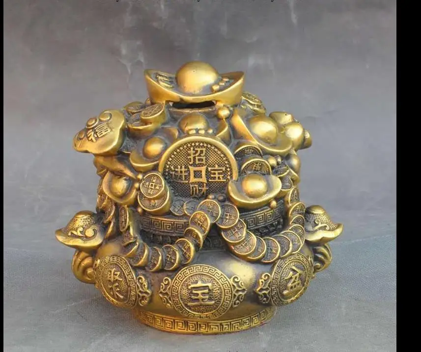 

671115642+++china brass fengshui wealth yuanbao money coin statue piggy bank money cans pot