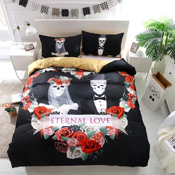 

Unique Rose Flowers Sugar Skull Love Bedding US Twin Full Queen King Size Duvet Cover with Pillowcase Home Textiles
