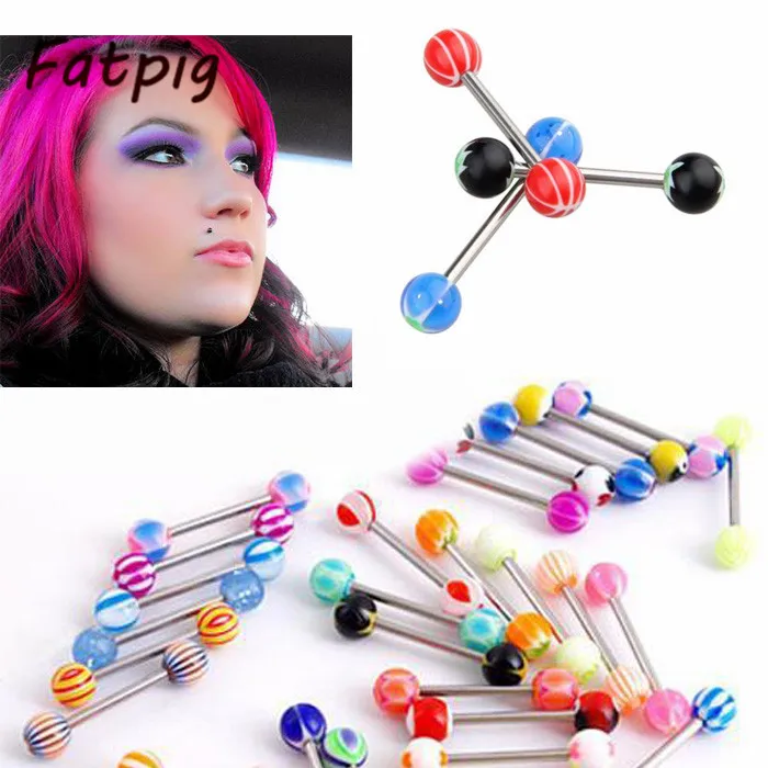

30PCS/set Candy Color 361L Surgical Steel Double Ball Tongue Ring Bar Ring Barbell Body Piercing Jewelry 16mm Length 6mm ball