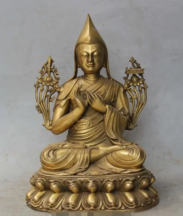 

S3077 9" Chinese Tibetan Buddhism Bronze Seat Lotus Je Tsongkhapa Buddha Statue