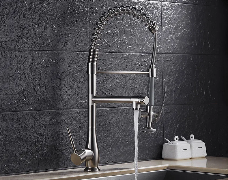 Free ship Brushed Nickel Dual Function Pull Down Spray Pre Rinse Kitchen Faucet Mixer Tap