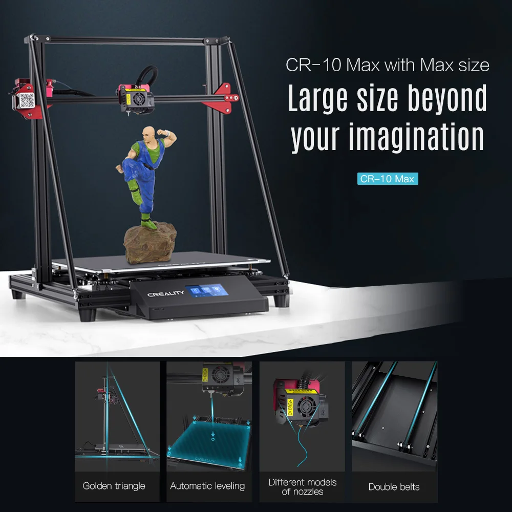 Новейший Creality 3D CR-10 Max 3d принтер, большой 3d принтер 450*450*470 мм, автоматическое выравнивание, печать с сенсорным экраном, 8 ГБ, TF карта