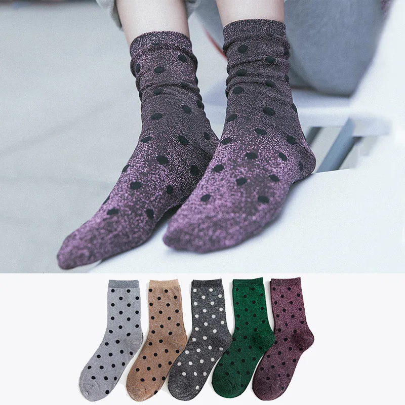 Gliter уличные женские носки блестящие весенне-летние дышащие носки в горошек для женщин и девочек Забавные носки Calcetines Mujer Calcetines