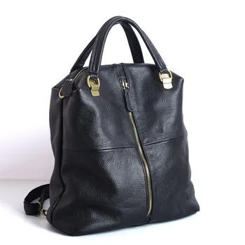 

New top layer cowhide leather fashion handbag black multi-purpose ladies shoulder bag totes