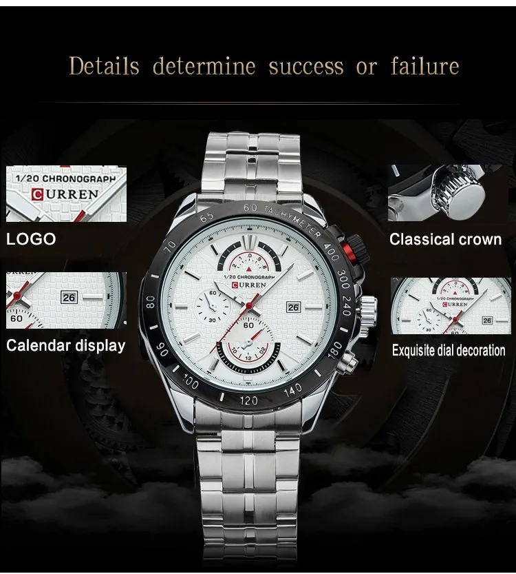 CURREN полностью стальные мужские часы с хронографом, Топ бренд, роскошные мужские военные спортивные наручные часы, водонепроницаемые кварцевые часы для мужчин reloj