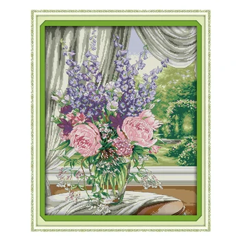 

Joy Sunday count crossstitch diy Window vase (2) flower DMC14CT11CTcottonfabric livingroom hotel home painting factory wholesale