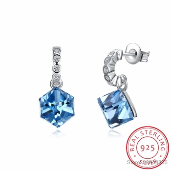 

LEKANI Original Crystals Piercing Earring For Women 925 sterling silver Cube Stud Earring Jewelry Gifts Wholesale