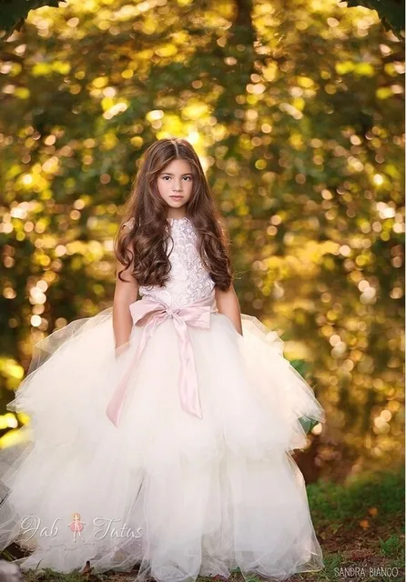 Cheap 2016 Pageant Dress Little Girls Sleeveless Beading Zipper Back Ruffle Kids Toddler Pink Infant Mesh Pink Baby Girl 0-14 Year Old