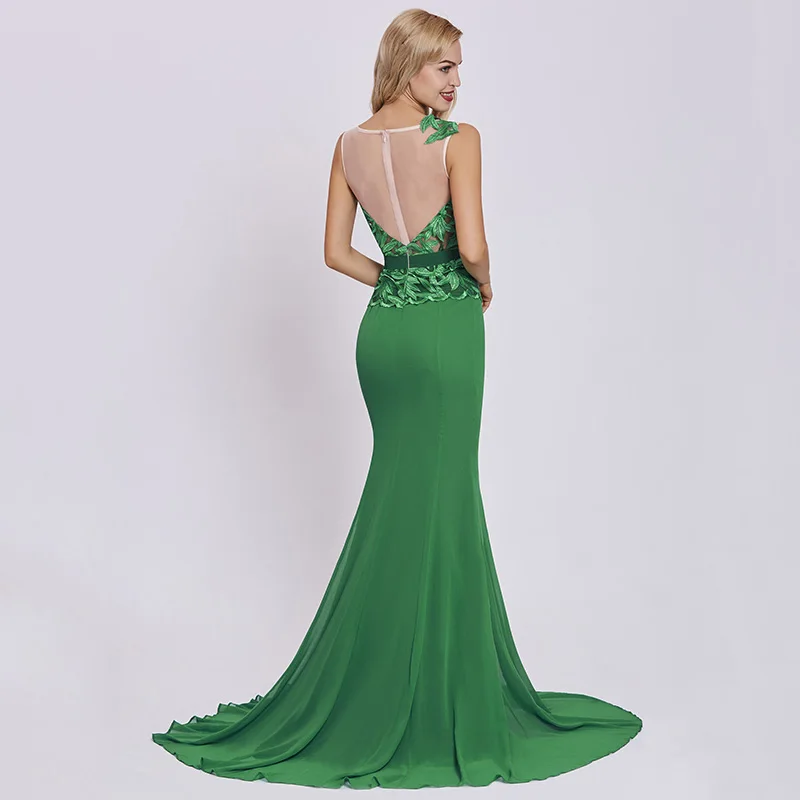 Dressv dark green long evening dress cheap scoop neck embroidery sleeveless wedding party formal dress mermaid evening dresses