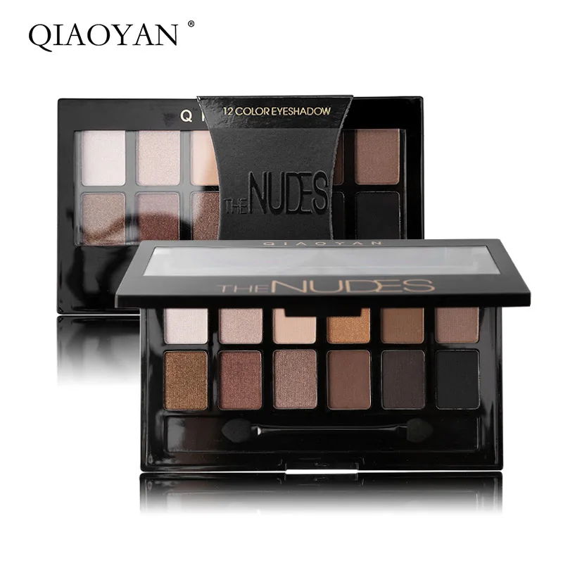 

QIAOYAN 12 Colors Beauty Glazed Eyeshadow Palette Makeup Waterproof Matte Glitter Shimmer Smoky Eye Shadow Palette High Pigment