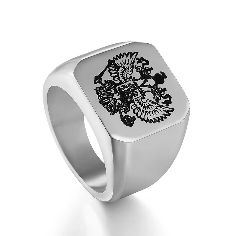 Мужское золотое и черное кольцо ADOMANER из нержавеющей стали с эмблемой «Герб России», мужское кольцо с логотипом «двойной Орел», ювелирное изделие