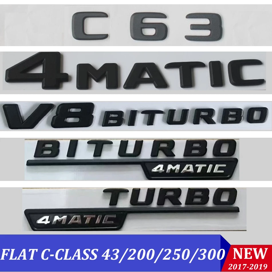 Черная плоская наклейка эмблема W204 W205 C63 C200 C250 C300 4matic Автомобильные буквы задняя
