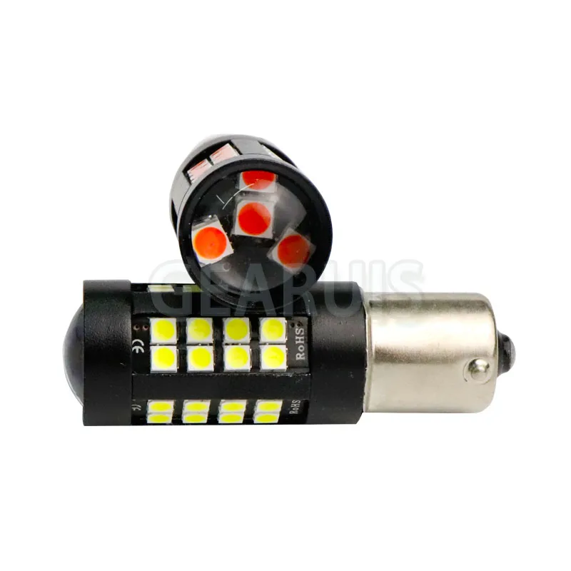 2 шт. 1156 BA15S светодиодный 44 SMD 3030 0.3A объектив BAU15S 1157 BAY15D автомобильный стоп-сигнал автоматический обратный дневная лампа желтый красный для оформления машины