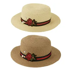 Новый сезон: весна–лето Шапки Для женщин милый цветок Вязание широкополую шляпу пляжные Панама