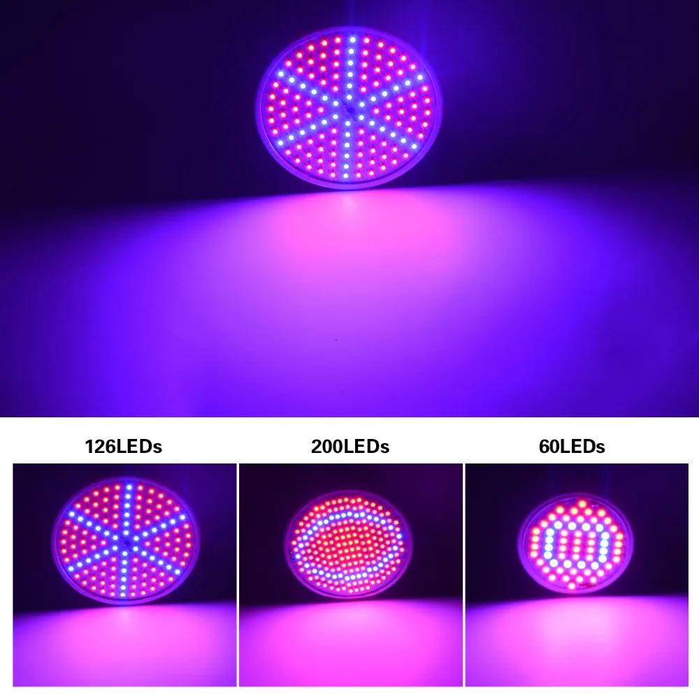 Полный спектр светодиодный светильник для выращивания 60 126 200 светодиодный светильник для семян гидро цветок теплица Veg Крытый сад Гидропоника E27 220 В