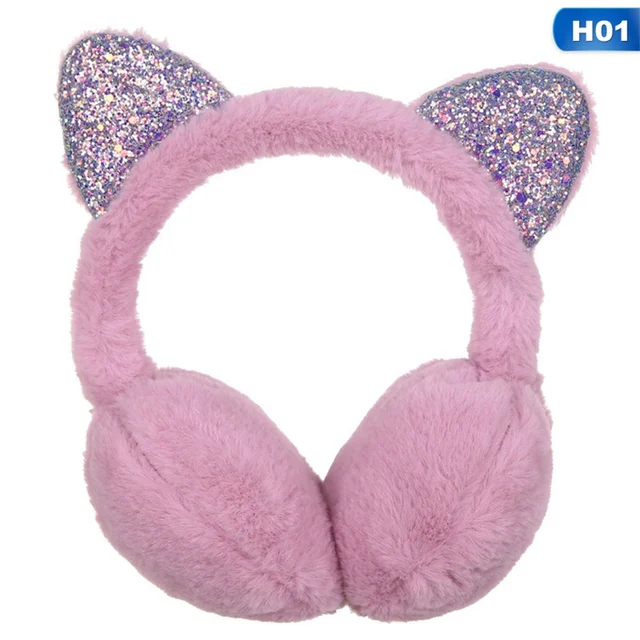 Winter Cute Earmuff For Women Sequin Cat Ear Muffs Fluffy Earmuffs
