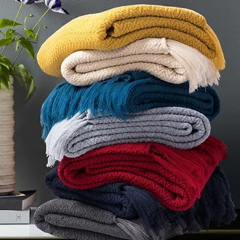 

Free shipping Gift Nordic Knitted Geometric Zigzags Chevrons Lounge Sofa Throw Blanket Bedspread Blanket 130*160cm