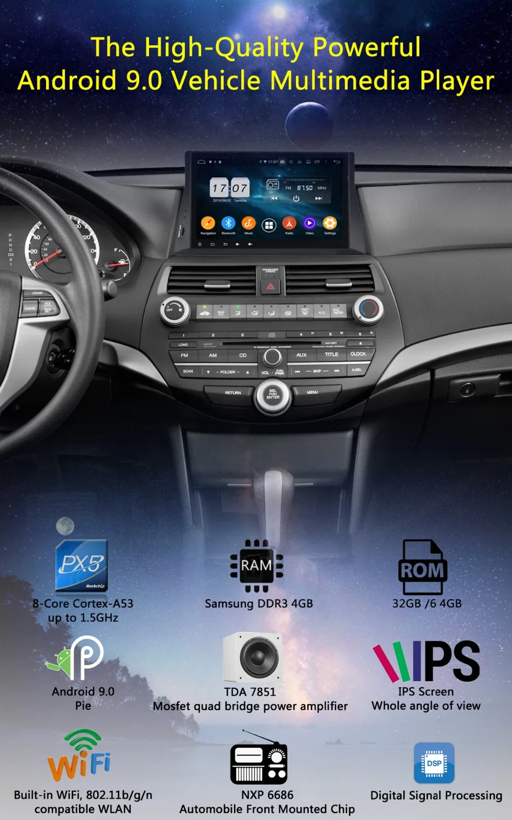 10," ips 8 ядерный 4 Гб ram+ 64 Гб rom Android 9,0 автомобильный DVD радио плеер gps для Honda Accord 8 2008 2009 2010 2011 низкий уровень DSP CarPlay