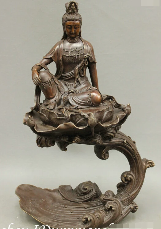 

17" China Pure Bronze Buddhism GuanYin Kwan-yin Goddess Lotus Buddha Statue